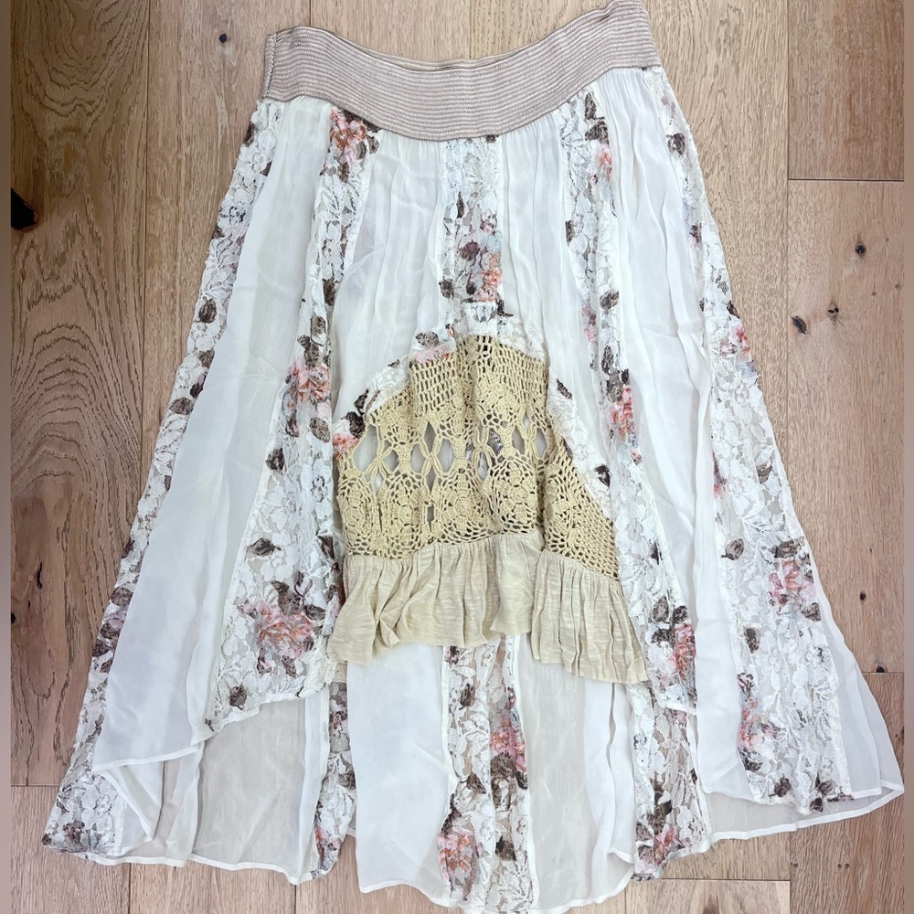 Free people ivory mixed media high low skirt
